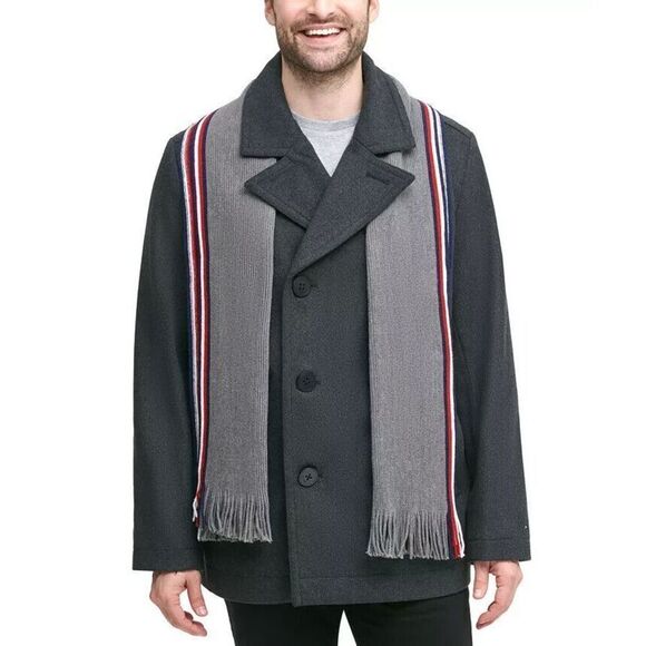 Tommy Hilfiger Men's Sz 36S Gray Heather Classic Double-Breasted Pea Coat - Picture 10 of 10